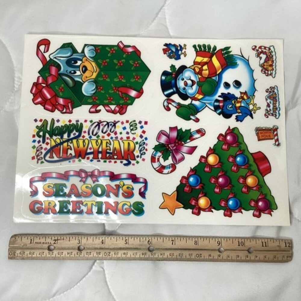 Vintage Christmas Static Cling Window Kit Santa Holiday 9x12 Sheets Set Of 5 - Picture 8 of 10